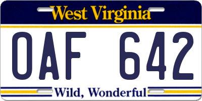 WV license plate OAF642