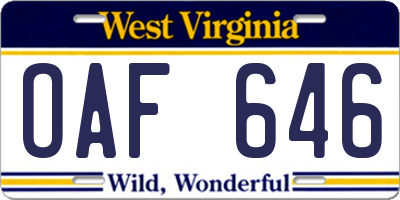 WV license plate OAF646