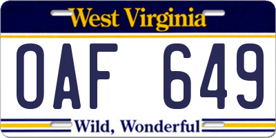 WV license plate OAF649