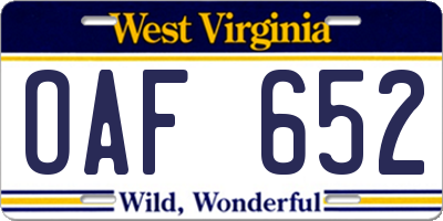 WV license plate OAF652