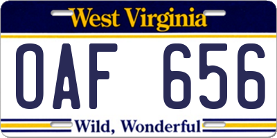 WV license plate OAF656