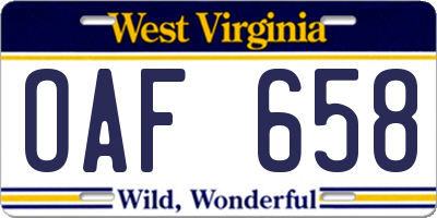WV license plate OAF658