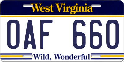 WV license plate OAF660