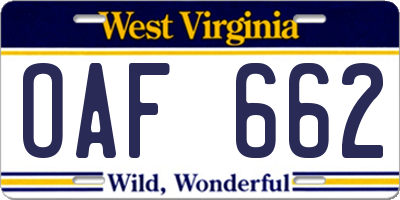 WV license plate OAF662
