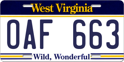 WV license plate OAF663