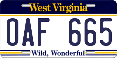 WV license plate OAF665