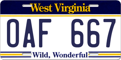 WV license plate OAF667