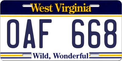 WV license plate OAF668