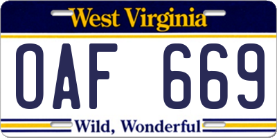 WV license plate OAF669