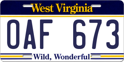 WV license plate OAF673