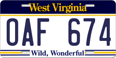 WV license plate OAF674