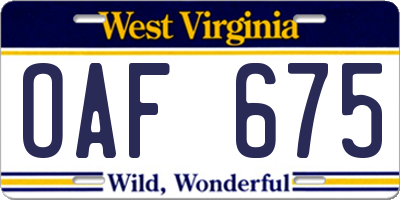 WV license plate OAF675