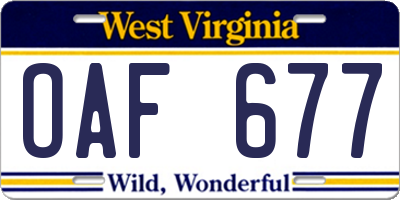 WV license plate OAF677