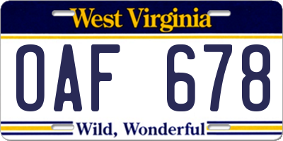 WV license plate OAF678