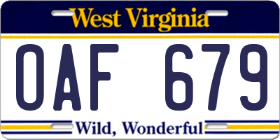 WV license plate OAF679