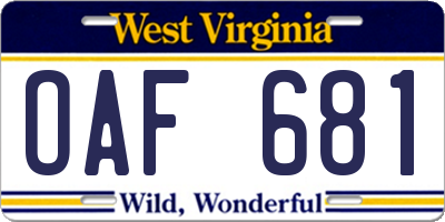 WV license plate OAF681