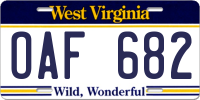 WV license plate OAF682