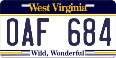 WV license plate OAF684