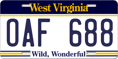 WV license plate OAF688