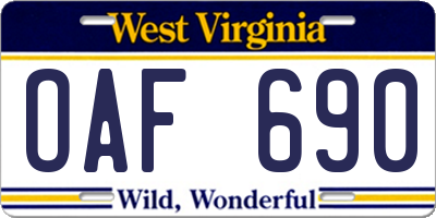 WV license plate OAF690
