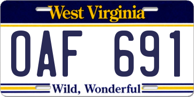 WV license plate OAF691