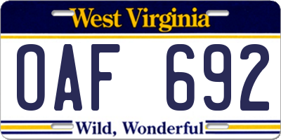 WV license plate OAF692