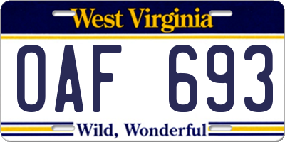 WV license plate OAF693