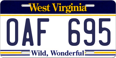 WV license plate OAF695