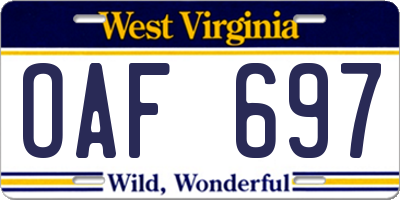 WV license plate OAF697