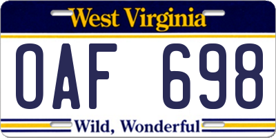 WV license plate OAF698