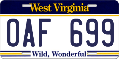 WV license plate OAF699