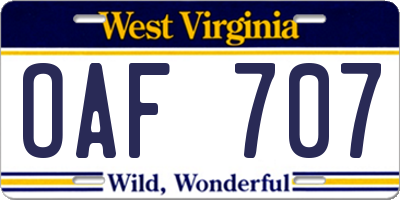 WV license plate OAF707