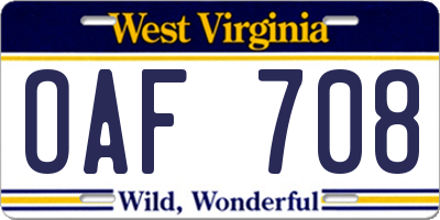 WV license plate OAF708