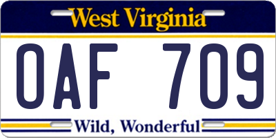 WV license plate OAF709