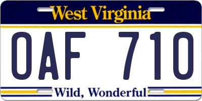 WV license plate OAF710