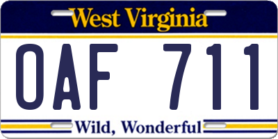 WV license plate OAF711