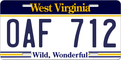 WV license plate OAF712