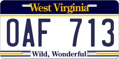 WV license plate OAF713