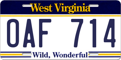 WV license plate OAF714