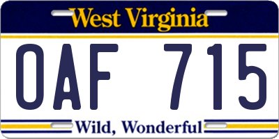 WV license plate OAF715