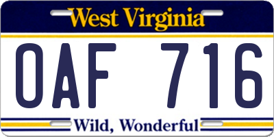 WV license plate OAF716