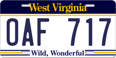 WV license plate OAF717