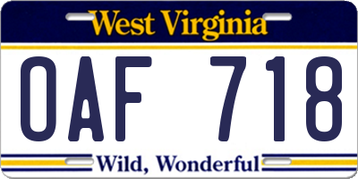 WV license plate OAF718
