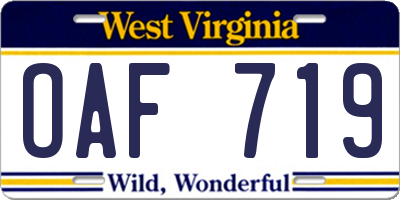WV license plate OAF719