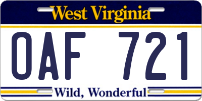 WV license plate OAF721
