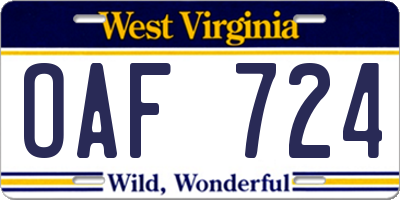 WV license plate OAF724