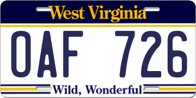 WV license plate OAF726