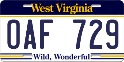 WV license plate OAF729