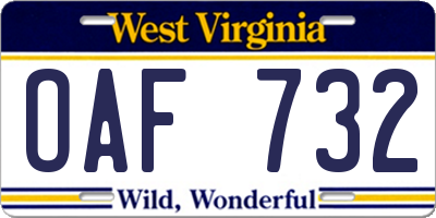 WV license plate OAF732