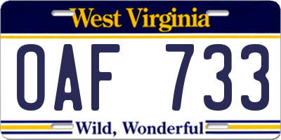 WV license plate OAF733